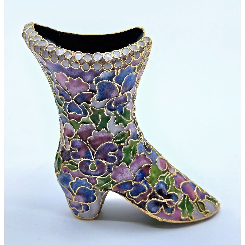 Genuine Cloisonne floral boot enamel and brass